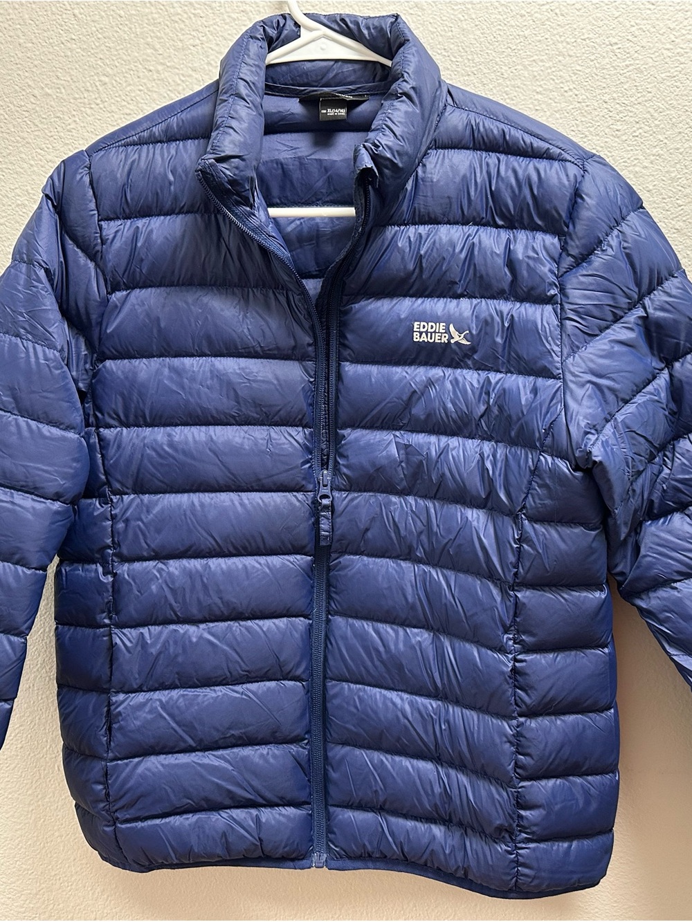 Eddie Bauer Youth Down Packable Jacket Blue XL 14/16Lightweight Elastic Cuff 650